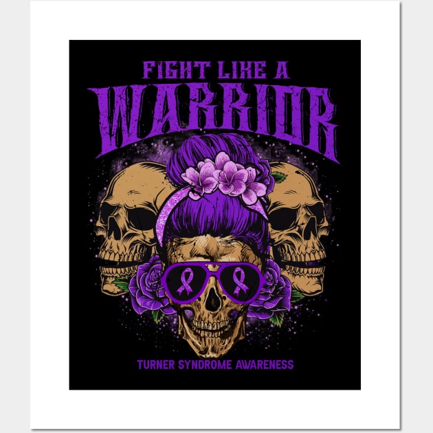 Turner Syndrome awareness Skull Messy Bun Floral Fight Like Turner Syndrome warrior gift for survivor Wall Art by Paula Tomberlin